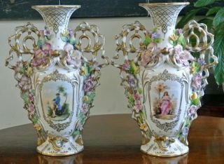 Antique French Old Paris Porcelain Handled Vases