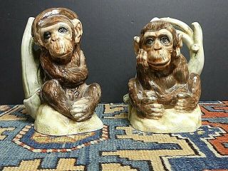 Mottahedeh Italian Majolica Monkey Bookends Figurines Signed/numbered