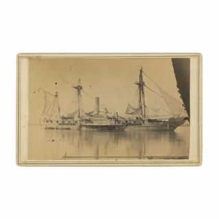 Civil War Cdv Of Navy Paddle Frigate Uss Mississippi,  Lost At Port Hudson,  1863
