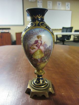 Antique French Sevres Vase 7 1/4 " Inches Hand Painted Dore 