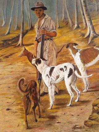 Old Vintage Oil Painting Impressionist Deer Hunter Man Dog Landscape Hunting Art