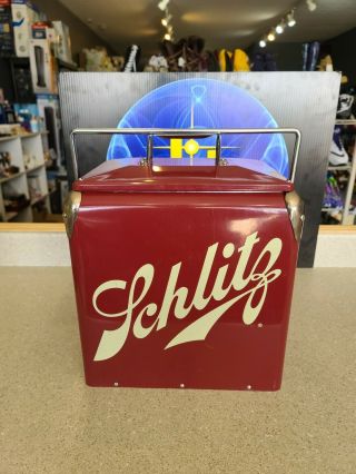 Vintage Rare Schlitz Beer Metal Cooler W/ Locking Handle