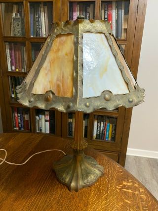 Antique Mission Arts & Crafts Slag Glass Table Lamp Nw Art Shade Co.  Gothic
