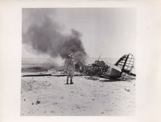 Press Photo Ww2 Wreckage Of Burning Hurricane South El Alamein 27.  7.  42