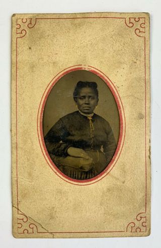 Rare Tintype Portrait African - American Woman,  Seated Pose W Gilt Accents C.  1870s
