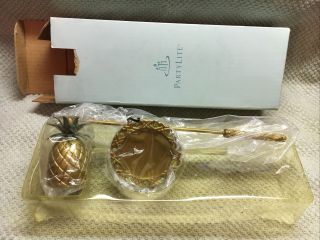 Retired Partylite Tropical Island Pineapple Candle Snuffer & Tray Set Gold Decor