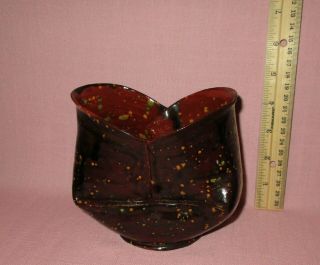 George E Ohr 19th C Antique American Art Pottery Crimped Folded Vase 5.  25 "