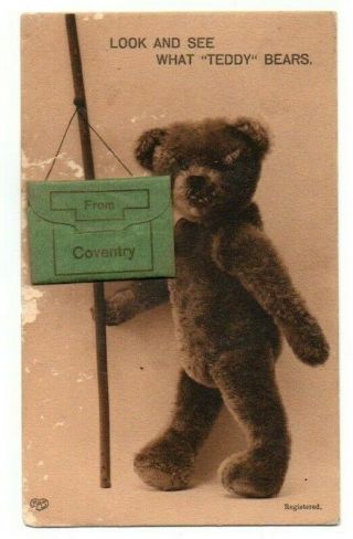 Teddy Bear Postcard Coventry Warks Eas Novelty Pull Out Vintage 1912