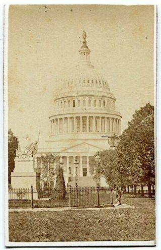 U.  S.  Capitol Building & Civil War Soldier Washington D.  C.  1864 Goldin Cdv Photo
