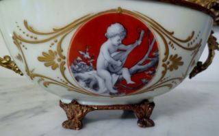 Antique Hand Painted French Porcelain in Gilt Bronze Centerpiece/ Bowl - Gold trim 3
