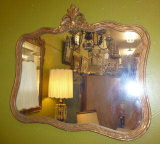 Vintage French Provincial Style Dark Gold Gilt Wall Mirrror Curved Floral Frame 4