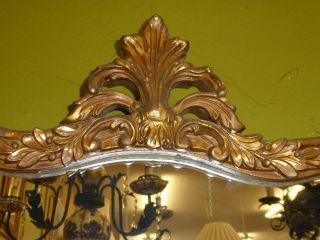 Vintage French Provincial Style Dark Gold Gilt Wall Mirrror Curved Floral Frame 6