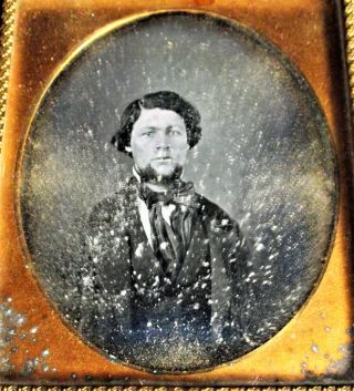 1/6 Plate Daguerreotype Young Handsome Bearded Man Silk Tie Portrait Photo Case