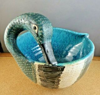 Bitossi Italian Sgraffito Art Pottery Duck Turquoise Figural Bowl By Aldo Londi