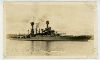 Pre Ww2 1920s Vintage Photograph Uss Maryland Us Navy Ship Sharp Photo