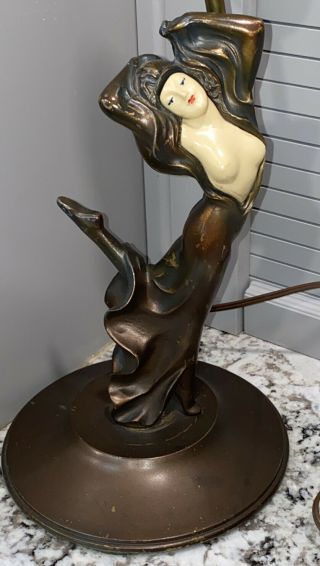 Art Deco J.  B.  Hirsch Bronze Elegant Lady Dancing Around A Lamp Pole Lamp 19”