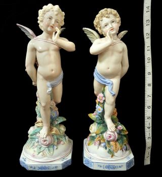 14 " Rare Huge Pair Sitzendorf German Porcelain Cupid Figurines Volkstedt Dresden
