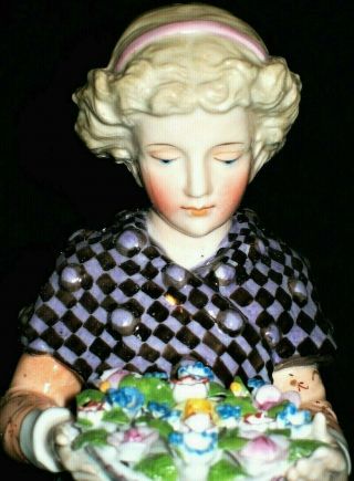 Antique German Dresden Ernst Bohne Girl Doll With Flowers Porcelain Figurine