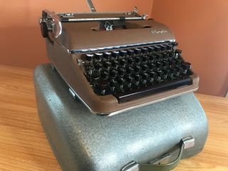 1957 Vintage Olympia Chocolate Brown Portable Typewriter Ink & Case