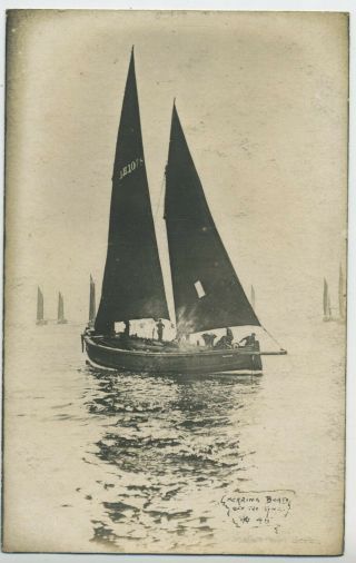 Herring Boat Off The Tyne Northumberland Vintage Real Photograph Postcard D2