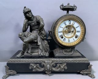 19thc Antique Victorian Era Ansonia Figural Greek God Statue Old Mantel Clock