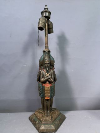 Antique EGYPTIAN REVIVAL Style BRONZE CLAD Figural PHARAOH STATUE Old LAMP Base 2