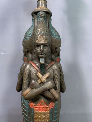 Antique EGYPTIAN REVIVAL Style BRONZE CLAD Figural PHARAOH STATUE Old LAMP Base 3