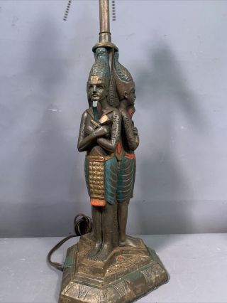 Antique EGYPTIAN REVIVAL Style BRONZE CLAD Figural PHARAOH STATUE Old LAMP Base 5