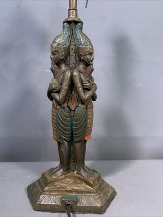 Antique EGYPTIAN REVIVAL Style BRONZE CLAD Figural PHARAOH STATUE Old LAMP Base 6