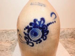 Antique Cobalt Blue Flower Jug Norton Bennington Vt Stoneware Folk Art Primitive