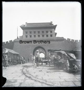 1900s Historic China Stone Road Outer Gate Peking Glass Photo Camera Negative Bb