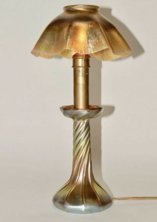 Tiffany Studios Lct Favrile Damascene Art Glass Candle Lamp Signed