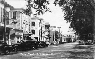 Cornish Me Main Street Storefronts Old Cars Real Photo Postcard