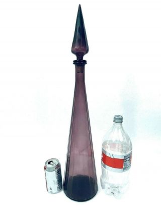 Large Purple 26 " Vintage Italian Empoli Style Genie Bottle Decanter Glass Décor