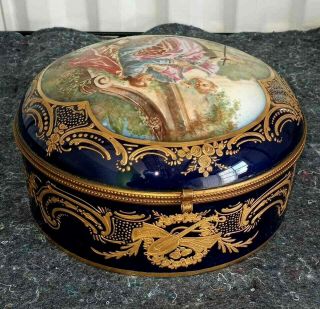 Antique French Sevres Style Porcelain And Bronze Jewelry Box,  8 " X 4.  5 ".