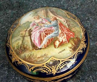 Antique French Sevres Style Porcelain and Bronze Jewelry Box,  8 