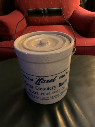 Red Wing Hazel Butter Crock With Cover And Handle Blue Printing