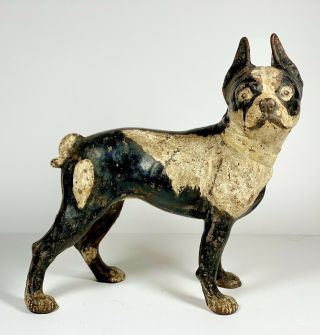 Hubley Antique Cast Iron French Bulldog Boston Terrier Doorstop 10.  5”