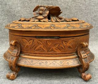 Large antique black forest jewelry box made of wood early 1900 ' s Germany flowers 3
