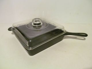 Vintage Griswold Cast Iron Square Utility Skillet With Glass Lid 768 9 1/2 "