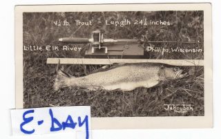 Rppc Phillips Wi Hugh Trout Little Elk River Vintage Postcard Wisconsin Jakoubek