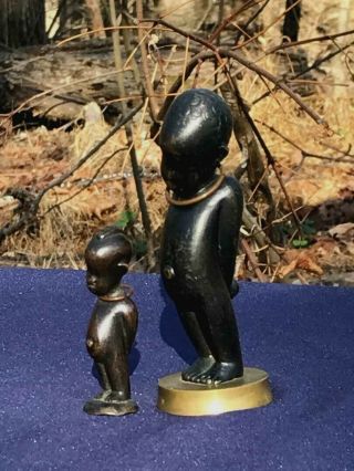 2 Rare Franz Hagenauer Austrian Bronze African Boy Figures.  Wiener Werkstatte