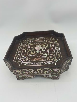 Antique Chinese Rosewood Lacquer - Ware Tray Mother Of Pearl Inlay
