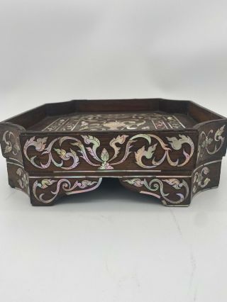 Antique Chinese Rosewood Lacquer - ware Tray Mother of Pearl Inlay 2