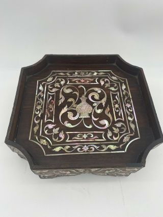 Antique Chinese Rosewood Lacquer - ware Tray Mother of Pearl Inlay 3