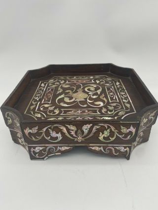 Antique Chinese Rosewood Lacquer - ware Tray Mother of Pearl Inlay 4