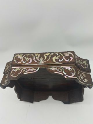 Antique Chinese Rosewood Lacquer - ware Tray Mother of Pearl Inlay 5