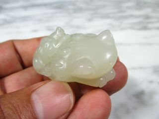 VINTAGE CHINESE CARVED MUTTON FAT JADE JIN CHAN MONEY FROG COIN STATUE ANTIQUE 6