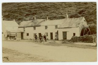 Bragg Rp Postcard Old Cottages Porthtowan Cyclists Bicycle Waterwheel Cornwall