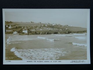 Cornwall Polzeath Incoming Tide Shows St.  Hilary Camp Old Rp Postcard By Ellis